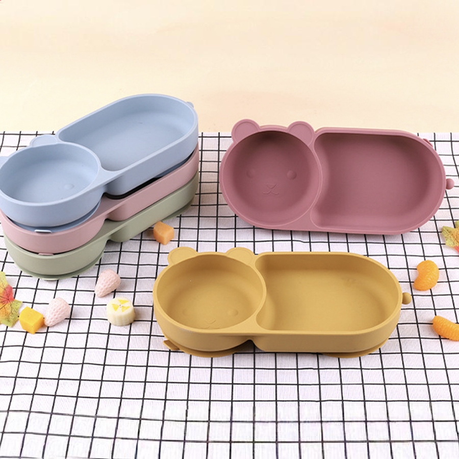 Baby Food Utensils - Baby Siliconen Zuignap Kom Schattige Beer