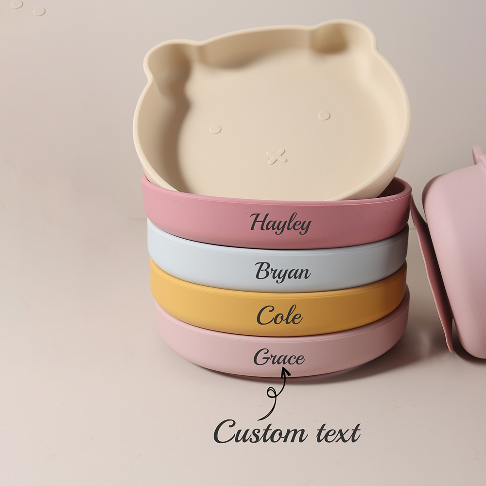 Baby Food Chart - Gepersonaliseerde babybeer-vormige siliconen voedingsbord Mijn eerste